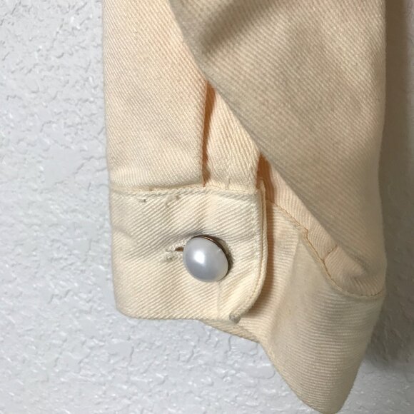 Vintage Cache’ Denim Jacket Buttercup Yellow Embroidery, Pearls, Studs LG/XL - Picture 5 of 8